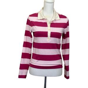 J. Crew Broken In Rugby Top, pink stripe, small, academia, preppy, varsity